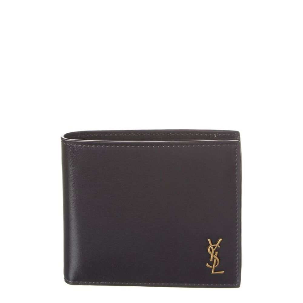 Saint Laurent Logo Plaque Leather Wallet, Black